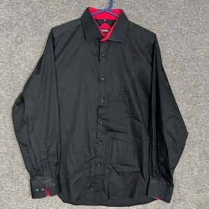 Bespoke Black Dress Shirt Red Trim Long Sleeve Button Down XL